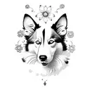 perro raza collie lassy con flores tinta azul decorativo y delicado  tattoo design idea