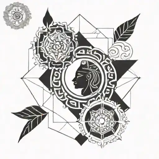 A mandala design incorporating the images of Shiva, Vishnu, and Ganapathi in a geometric pattern tattoo design idea