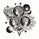 A celestial-themed tattoo featuring the three deities surrounded by stars and planets, symbolizing their divine presence in the universe tattoo design idea