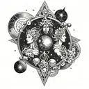 A celestial-themed tattoo featuring the three deities surrounded by stars and planets, symbolizing their divine presence in the universe tattoo design idea