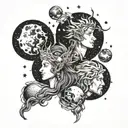 A celestial-themed tattoo featuring the three deities surrounded by stars and planets, symbolizing their divine presence in the universe tattoo design idea