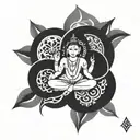 A geometric design representing devotion, with subtle images of Shiva, Vishnu, and Ganapathi intertwined tattoo design idea