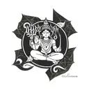 A geometric design representing devotion, with subtle images of Shiva, Vishnu, and Ganapathi intertwined tattoo design idea