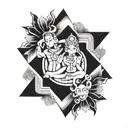 A geometric design representing devotion, with subtle images of Shiva, Vishnu, and Ganapathi intertwined tattoo design idea