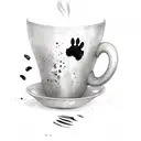 Coffee cup with cat paw prints as steam tattoo design idea