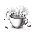Coffee cup with cat paw prints as steam tattoo design idea