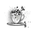 Coffee cup with cat paw prints as steam tattoo design idea