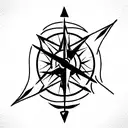 compass behind a world map with a plane above and an anchor below tattoo design idea