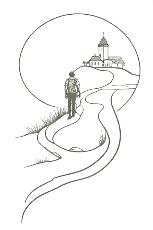 Camino de Santiago walking alone tattoo design idea