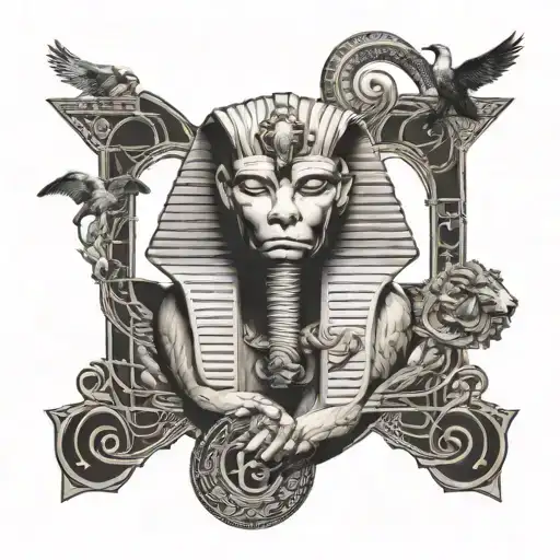 An intricate design featuring the Sphinx and the Alpha Phi Alpha fraternity symbol, representing a connection to both ancient Egypt and a beloved organization tattoo design idea