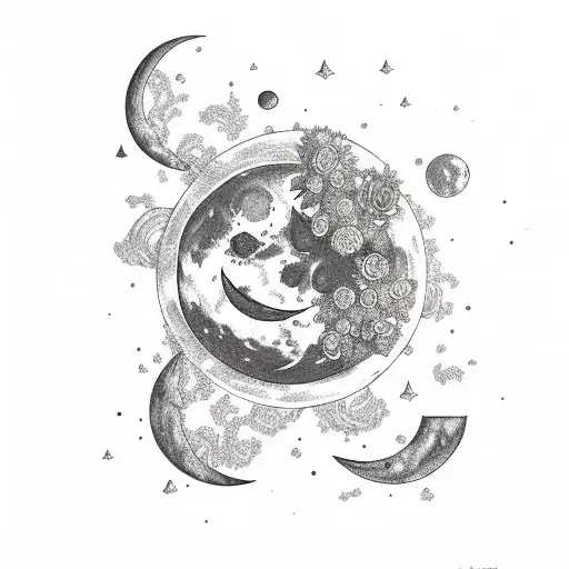succulent moon tattoo design idea