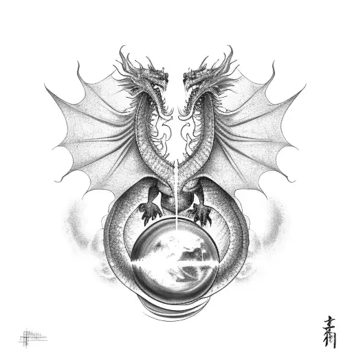 Dragon and planets tattoo design idea
