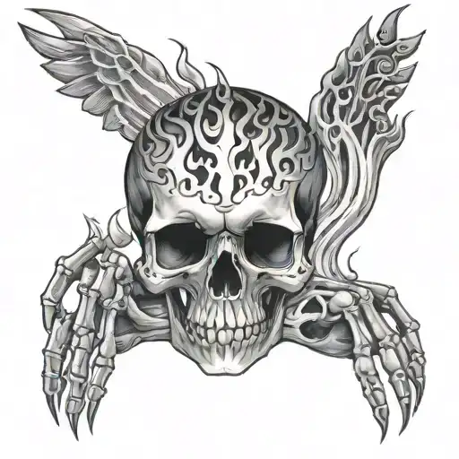 skeleton and flames hand tattoo tattoo design idea