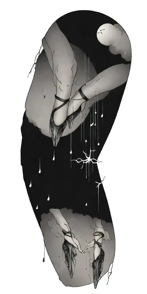 ballet with rain drops and lightning bolts tattoo design idea