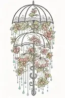 raining with an umbrella made of flowers  with two baby umbrellas with a white background  tattoo design idea