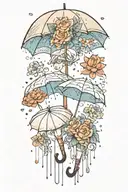 raining with an umbrella made of flowers  with two baby umbrellas with a white background  tattoo design idea