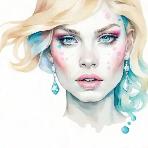 goddess freya blonde hair pink lips disco ball tattoo design idea