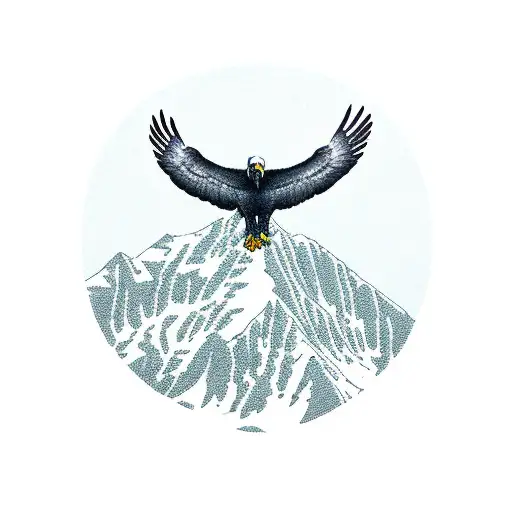 A mountain peak with an eagle soaring above it tattoo design idea