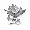 A mountain peak with an eagle soaring above it tattoo design idea