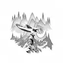 A mountain peak with an eagle soaring above it tattoo design idea