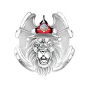 A traditional style tattoo of a lion wearing a firefighter helmet, embodying the fearless spirit of a firefighter tattoo design idea