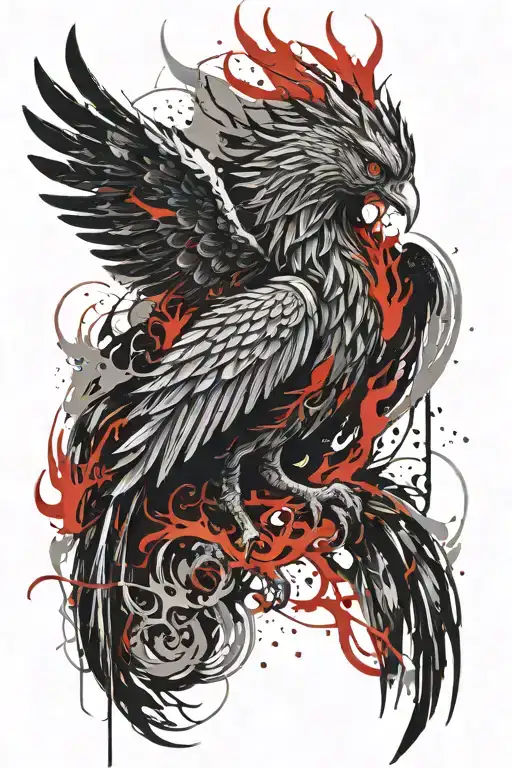 phoenix rising from ashes and flames  tattoo design idea
