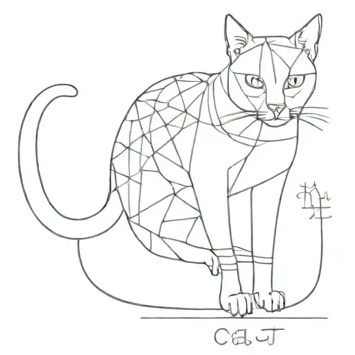 cat full body minimalist outline  and Schroedinger's equation intertwined but equation visible tattoo design idea