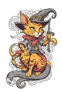 witchy fire cat tattoo design idea