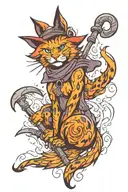 witchy fire cat tattoo design idea