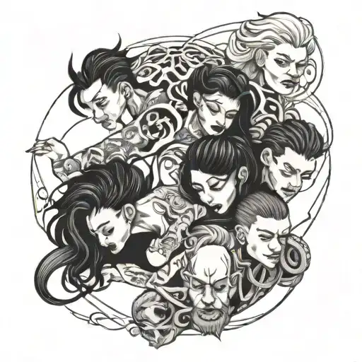 four people crawling  tattoo design idea