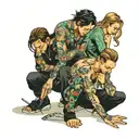 four people crouching  tattoo design idea