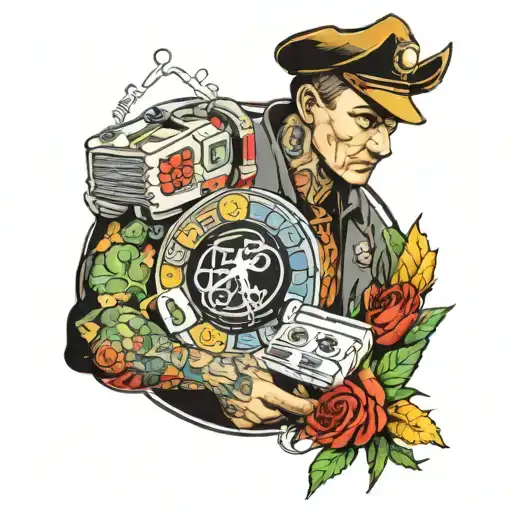 Sleeve with Chelyabinsk, Tractor Hockey Club, neural networks, a bundle of money, business on the Internet, the number 1 tattoo design idea