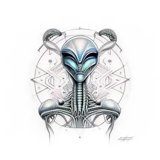 alien meditating tattoo design idea