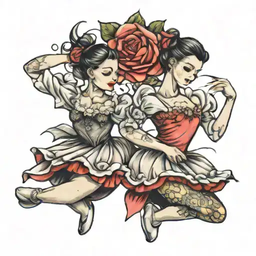 ballerinas holding hands tattoo design idea