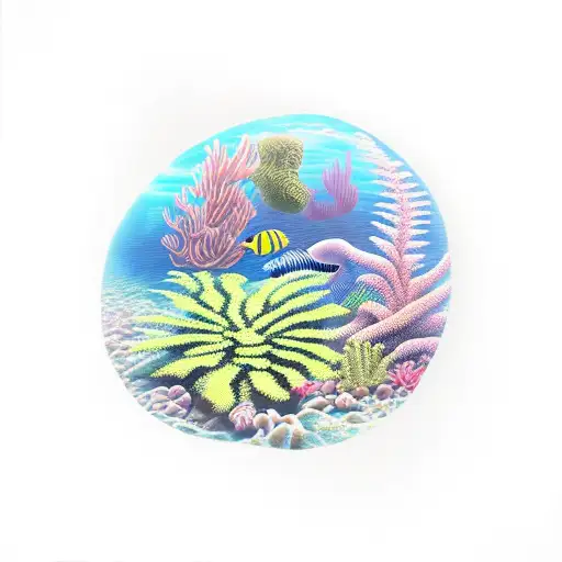 underwater mountain with kelp and ferns tattoo design idea