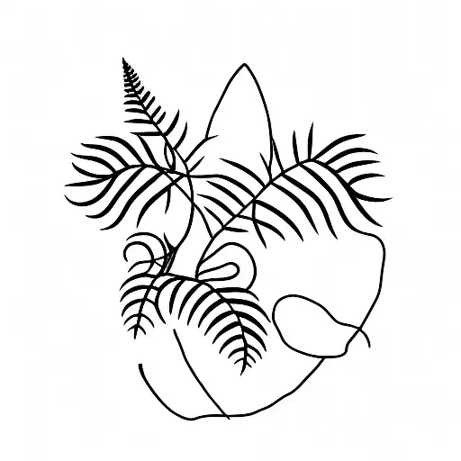 A minimalist tattoo of a fern leaf surrounded by mountains tattoo design idea