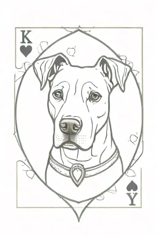 King of Hearts playing card but the King's face is a pitbull beagle dog mix.  tattoo design idea
