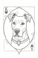 King of Hearts playing card but the King's face is a pitbull beagle dog mix.  tattoo design idea