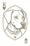 King of Hearts playing card but the King's face is a pitbull beagle dog mix.  tattoo design idea
