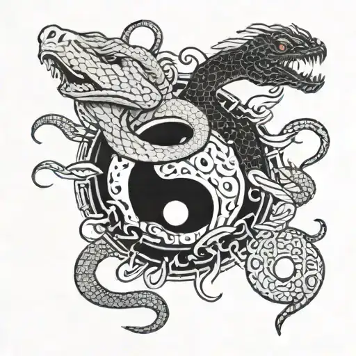 yin and yang with snake eating the positive  tattoo design idea