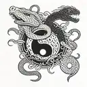 yin and yang with snake eating the positive  tattoo design idea