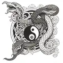yin and yang with snake eating the positive  tattoo design idea