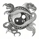 yin and yang with snake eating the positive  tattoo design idea