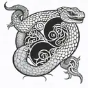 yin and yang with snake eating the positive  tattoo design idea