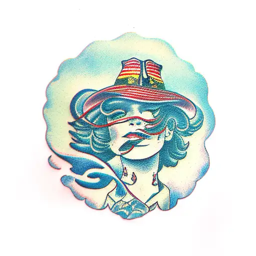 sailing cowgirl tattoo design idea