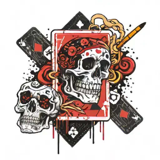 poker card,lighter,skull and cigarette design featuring tattoo design idea