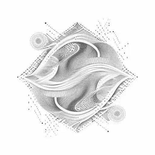 An abstract representation of a software engineer's code transformed into waves and water patterns tattoo design idea