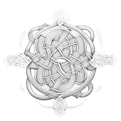 A Celtic knot design featuring a software engineer's tools intertwined with waves and water elements tattoo design idea