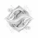 An abstract representation of a software engineer's code transformed into waves and water patterns tattoo design idea