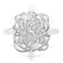 A Celtic knot design featuring a software engineer's tools intertwined with waves and water elements tattoo design idea